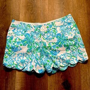 Lilly Pulitzer Blue Green Koi The Buttercup Shorts Scalloped Hem Size 2